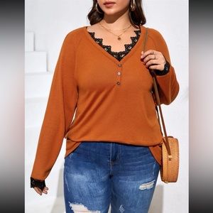 SHEIN Burnt orange sweater with lace trimmings